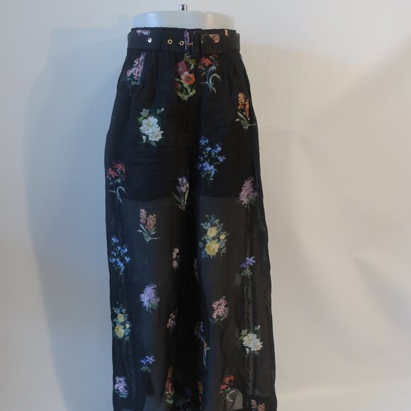 Zimmermann Black Multicolor Natura Pintuck Lace Floral Botanical Pants 0 US/4 - Picture 3 of 16